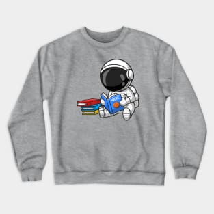 Cute Astronaut Reading Book Cartoon Crewneck Sweatshirt